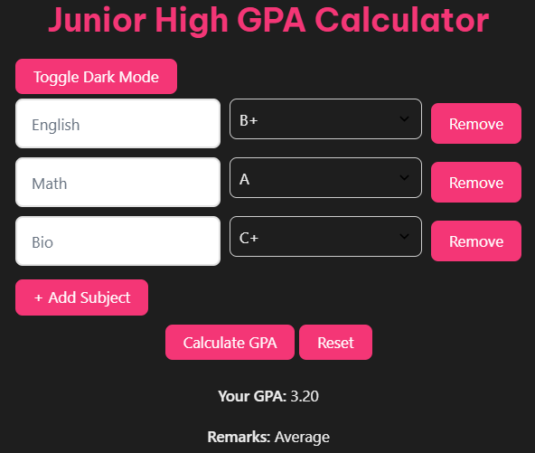 Junior High School GPA Calculator