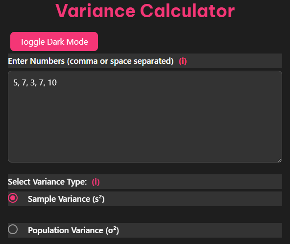 Sample Variance Calculator