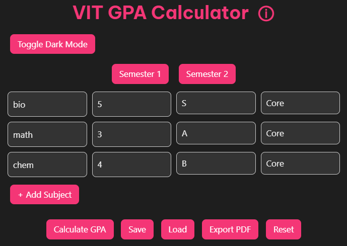 VIT GPA Calculator