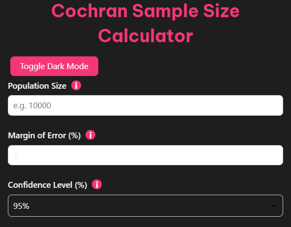 Cochran Formula Calculator for Sample Size