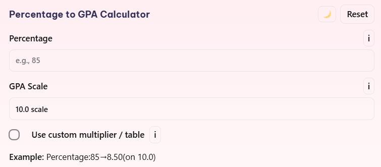 Percentage to GPA Calculator