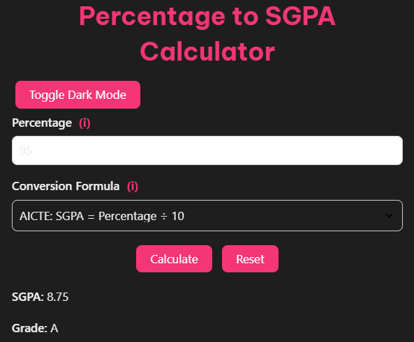 Percentage to SGPA Calculator