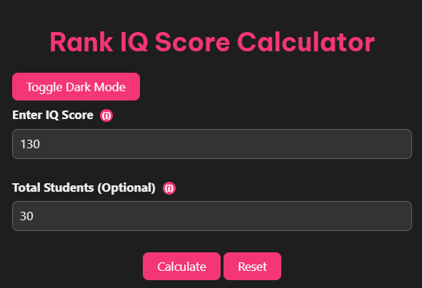 Rank IQ Score Calculator
