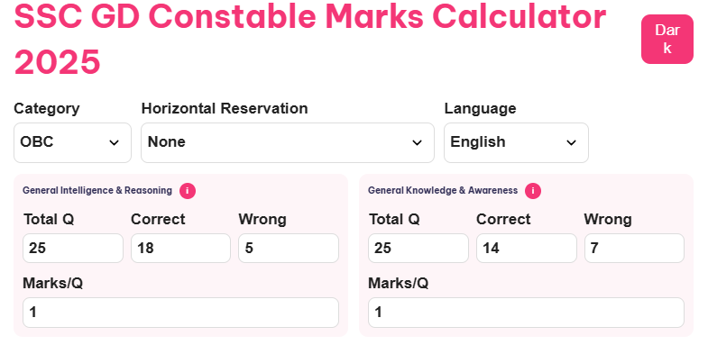 SSC GD Marks Calculator