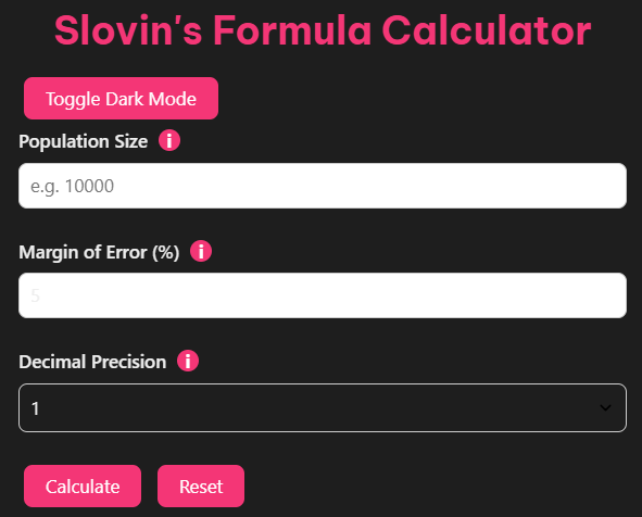 Slovin’s Formula Calculator for Sample Size Estimation