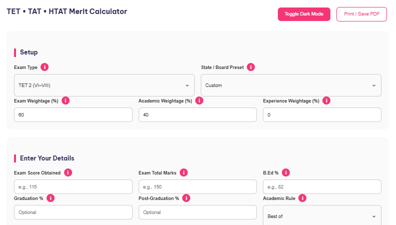 TET 2 Merit Calculator