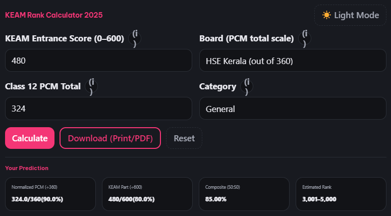 KEAM Rank Calculator